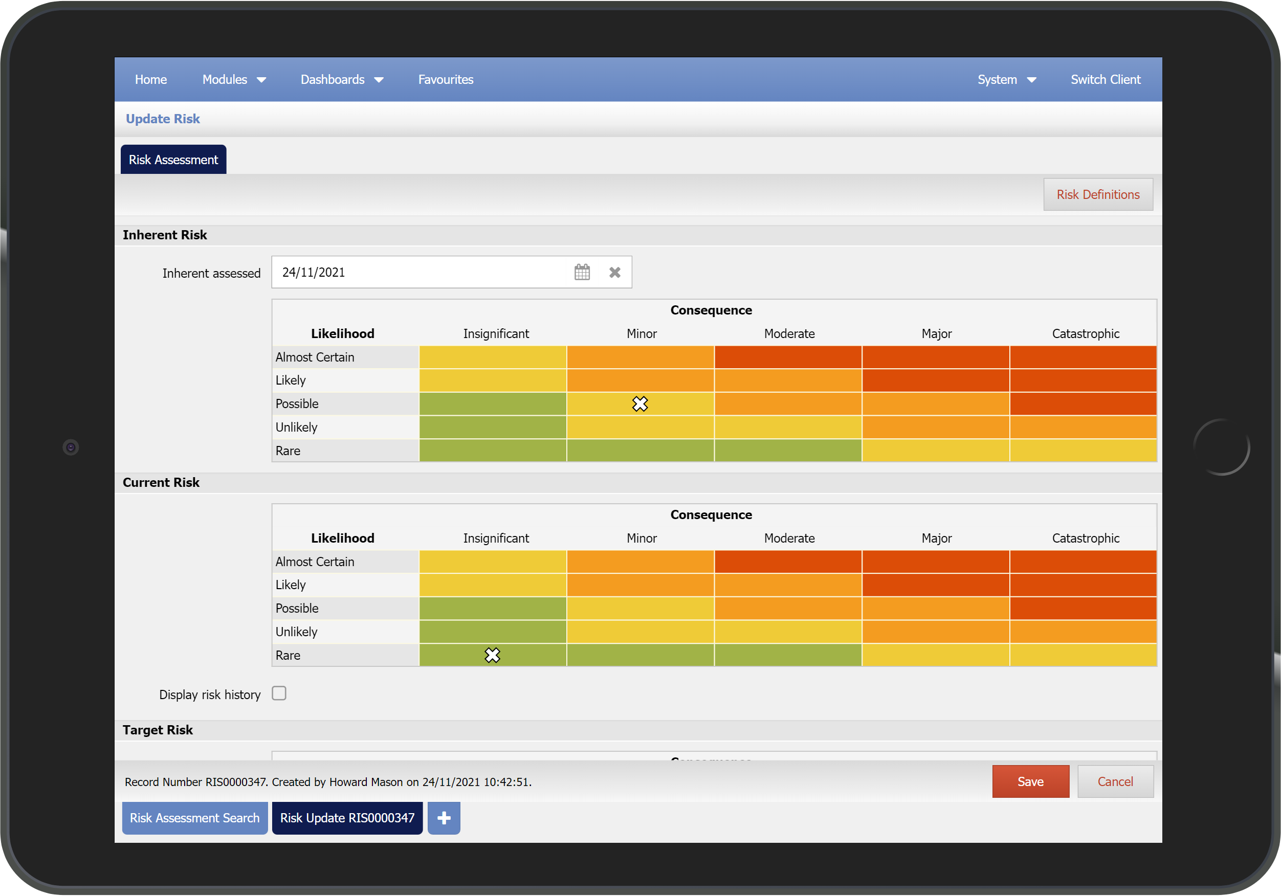 screenshot of Figtree Enterprise Risk Management